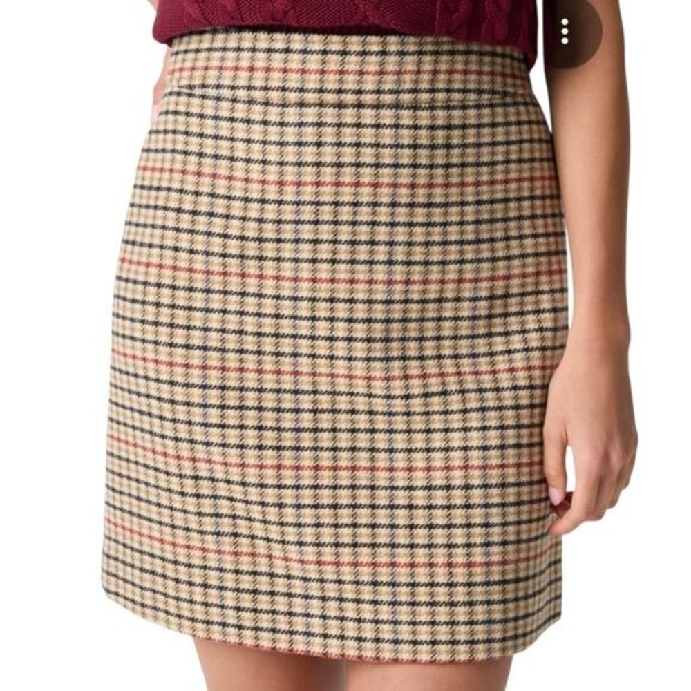 J Crew Heritage Plaid Wool Blend A Line Mini Skirt Khaki Tan Red Neutral Small 6